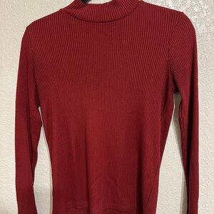 Uniqlo Women's Long Sleeve Ribbed High Neck Top - Deep Red